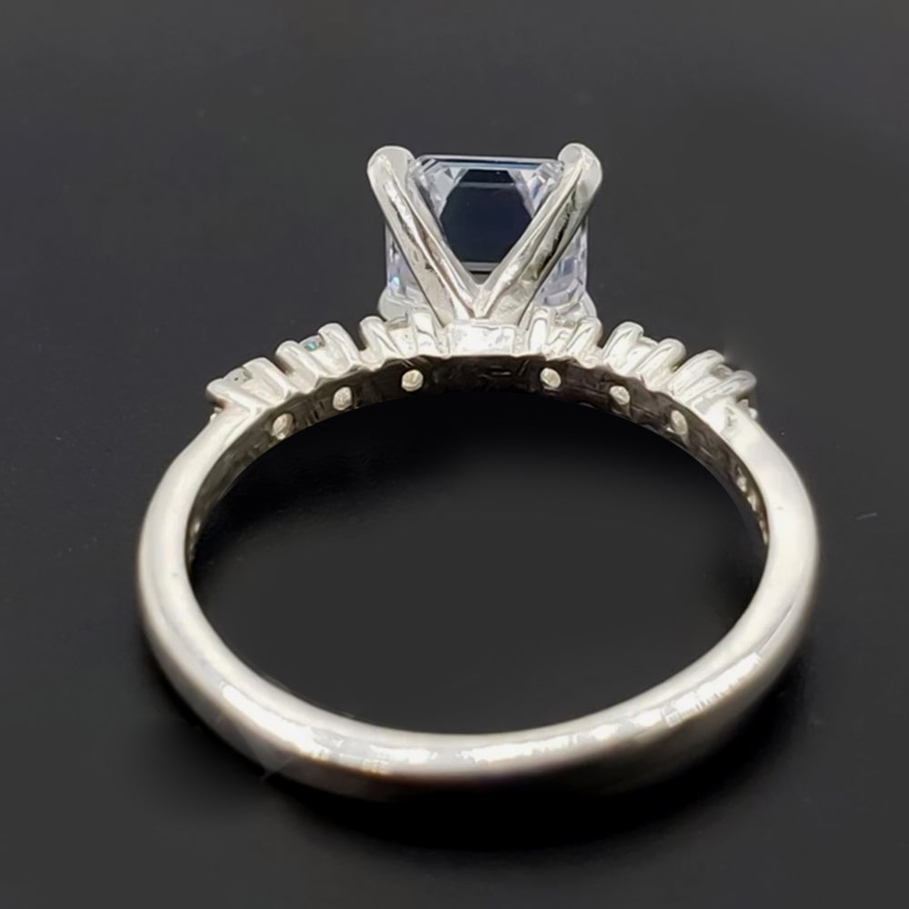 4.7 ct DEW White Moissanite Asscher Solitaire Ring - 18K Gold Vermeil on 925 Sterling Silver