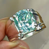 8.3ct DEW Blue Moissanite Cushion Solitaire Ring