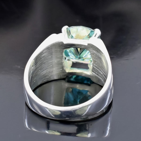 8.3ct DEW Blue Moissanite Cushion Solitaire Ring