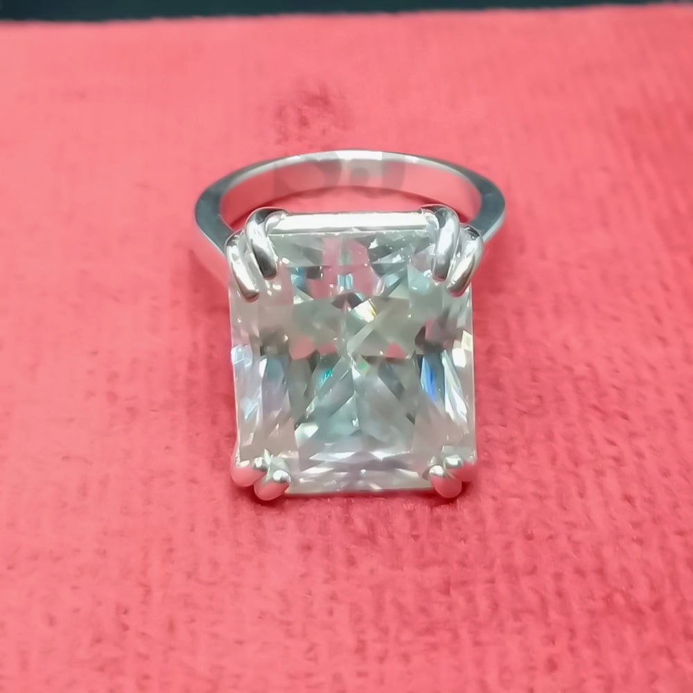 Close-up of radiant-cut moissanite showing facets and gem clarity