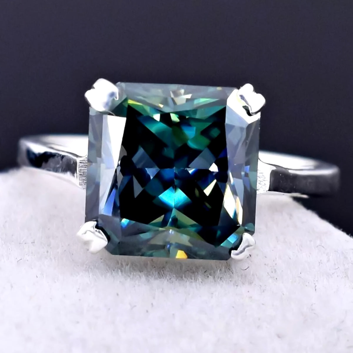 7.5 ct DEW Blue Moissanite Asscher Solitaire Ring - 18K Gold Vermeil on 925 Sterling Silver