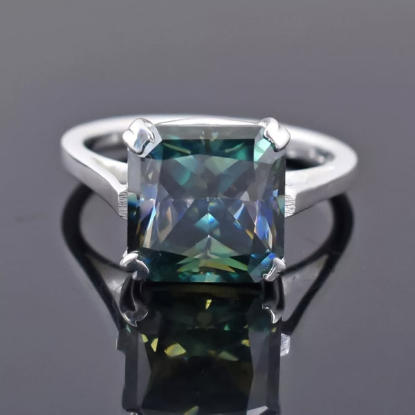 7.5 ct DEW Blue Moissanite Asscher Solitaire Ring - 18K Gold Vermeil on 925 Sterling Silver