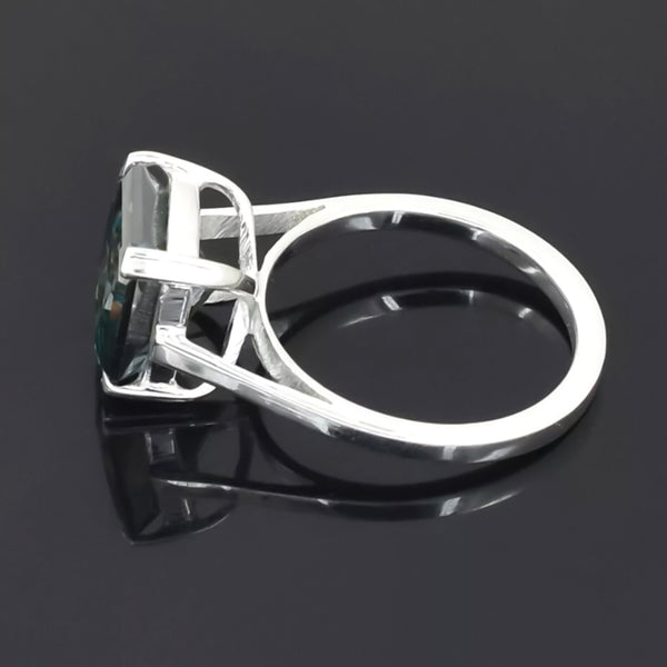 7.5 ct DEW Blue Moissanite Asscher Solitaire Ring - 18K Gold Vermeil on 925 Sterling Silver