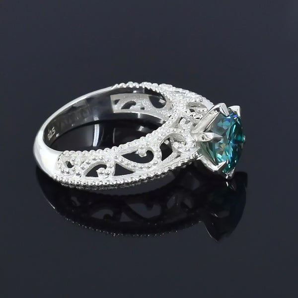 2.90 ct DEW Certified Round Cut Blue Moissanite Solitaire Ring, Gold Vermeil Jewelry
