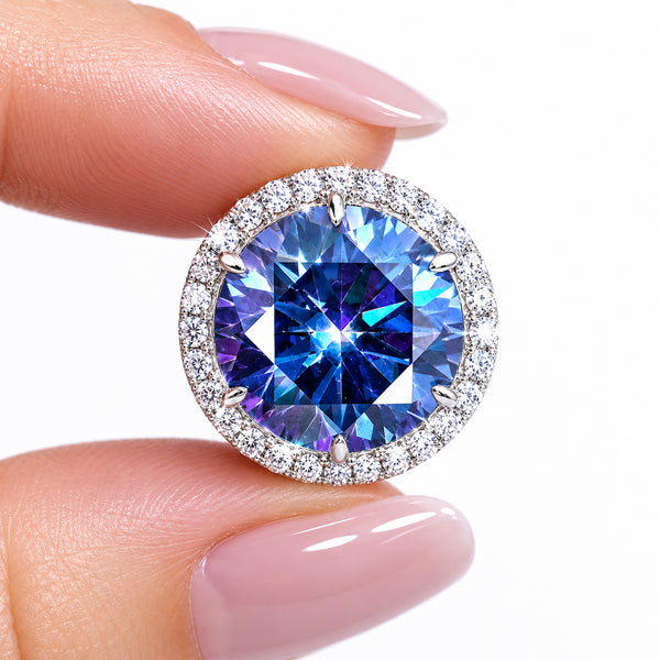 20.00ct DEW Blue Moissanite Round Pendant Necklace