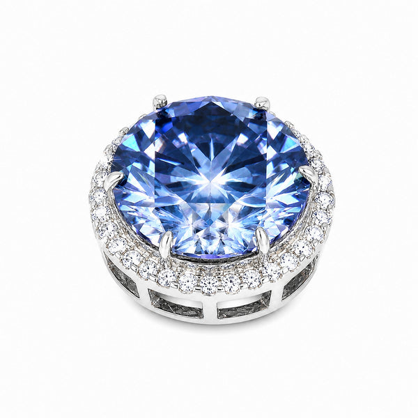 20.00ct DEW Blue Moissanite Round Pendant Necklace