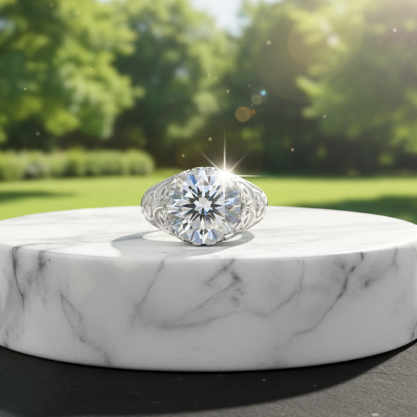 9.85 Ct Certified White Moissanite Ring In Gold Vermeil– Rare Wedding Gift Idea