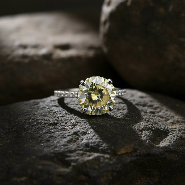 10.50 ct DEW Champagne Moissanite Ring in Prong Set Certified Stone 18K Gold Plated Ver 18K Gold Plated