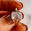 4.50 ct DEW Emerald Cut Off White Moissanite Ring in Certified Shine 18K Gold Plated Ve 18K Gold Plated