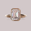 4.50 ct DEW Emerald Cut Off White Moissanite Ring in Certified Shine 18K Gold Plated Ve 18K Gold Plated