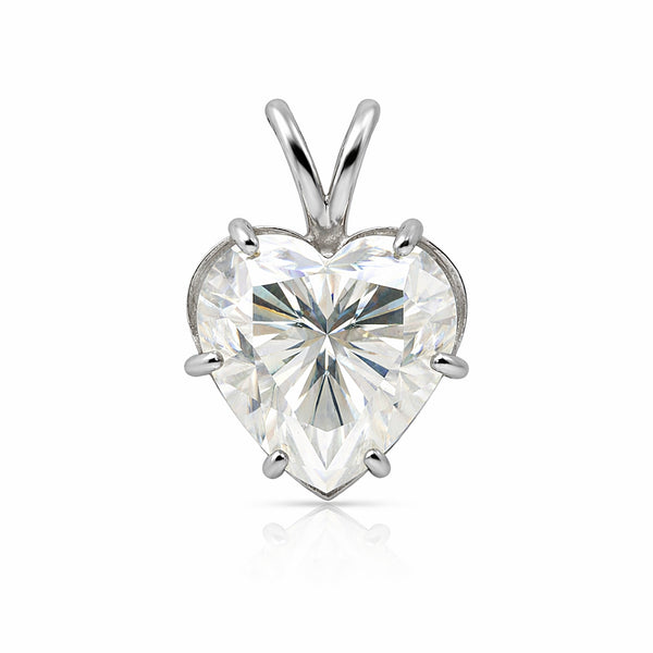 Certified 10 Ct White Heart Cut White Moissanite Pendant Gold Vermeil