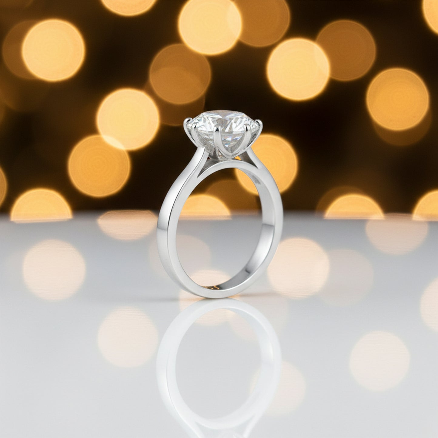 5.5 Ct White Moissanite Round Solitaire Ring - 925 Sterling Silver Gold Vermeil