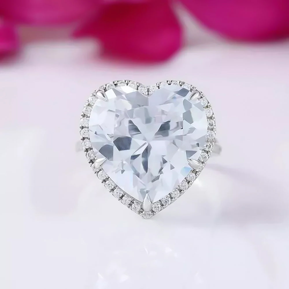 6.7 Ct White Moissanite Heart Solitaire Ring - 925 Sterling Silver Gold Vermeil