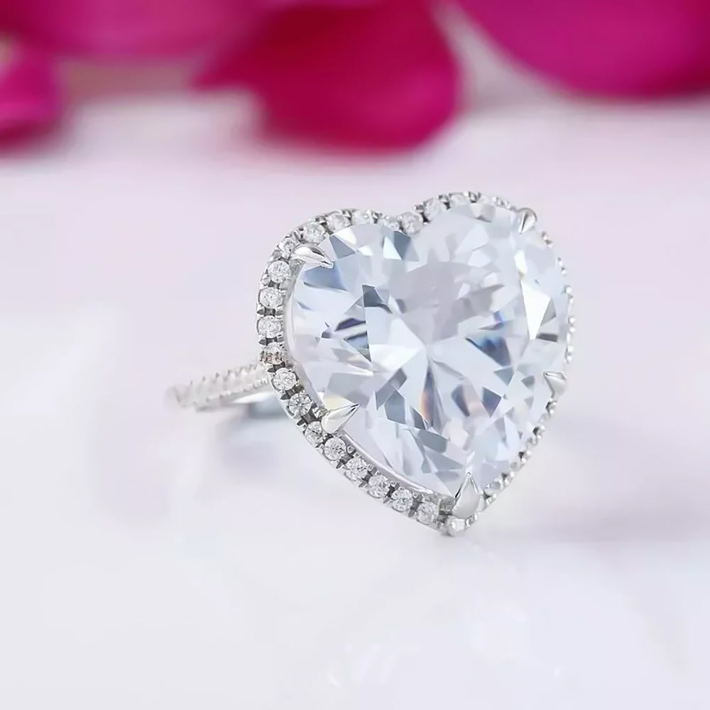 6.7 Ct White Moissanite Heart Solitaire Ring - 925 Sterling Silver Gold Vermeil