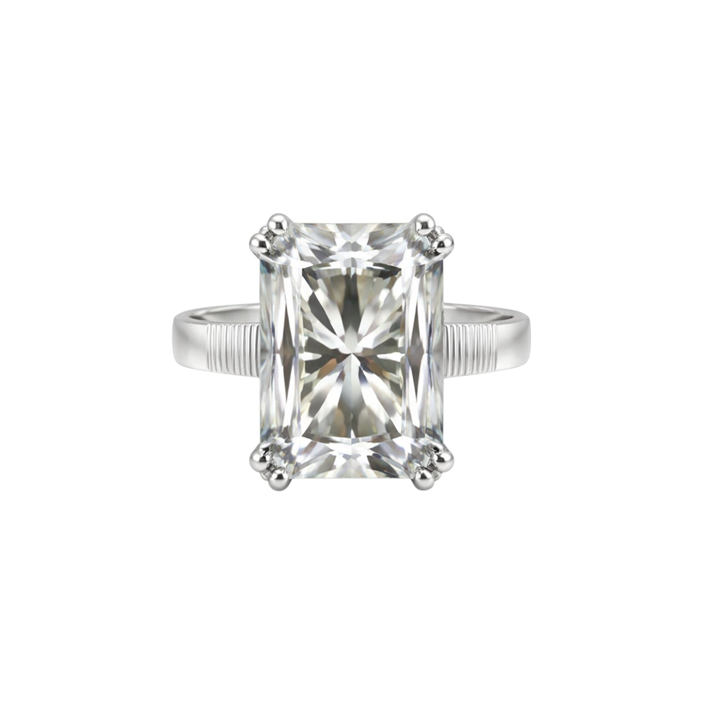 Top view of large emerald cut lab diamond showing step facets and VS1 clarity