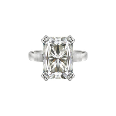 10.00 Ct Emerald Cut Lab Grown Diamond Ring — VS1 Clarity, 18k Gold Vermeil