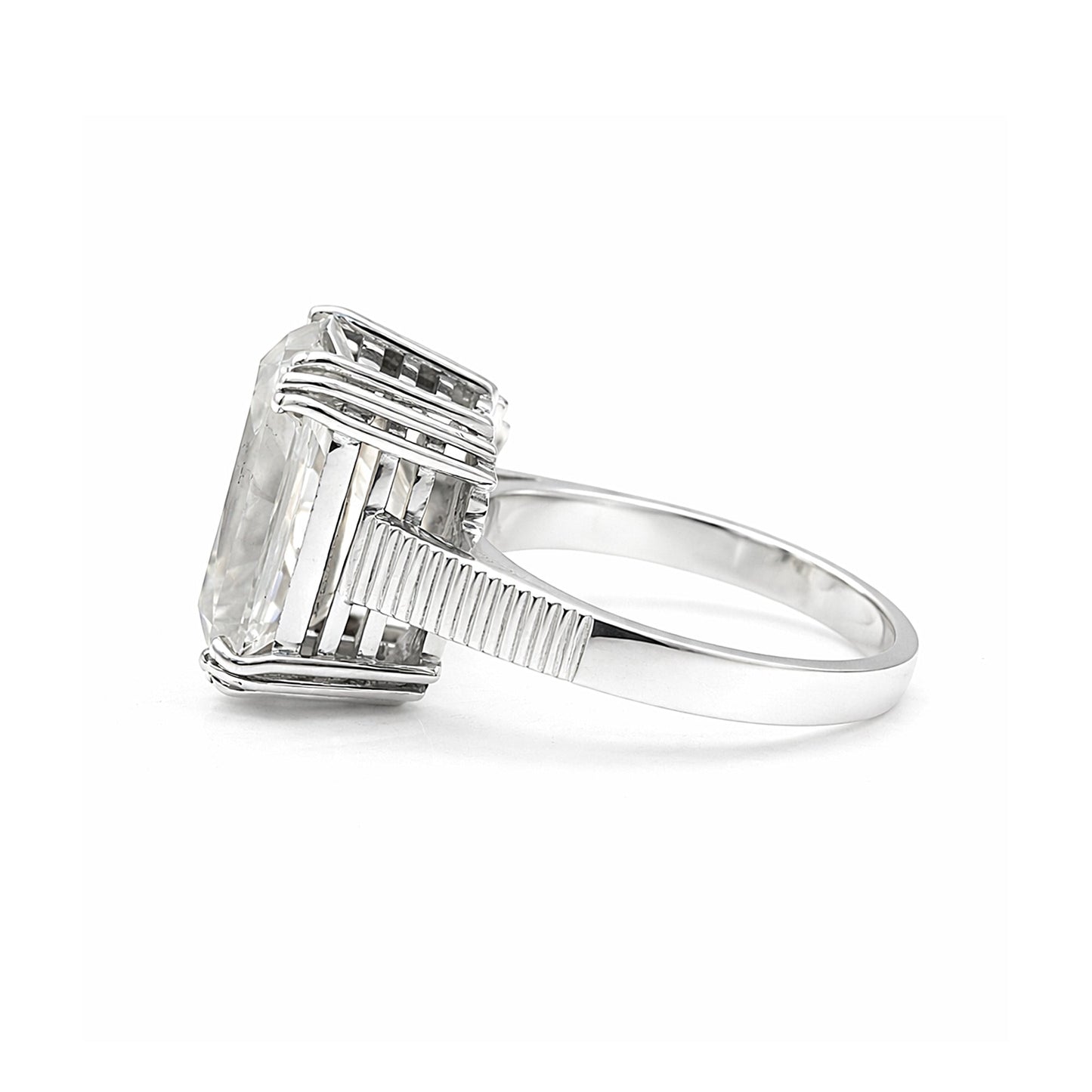 Statement emerald cut lab diamond ring worn on hand, cocktail-ring scale