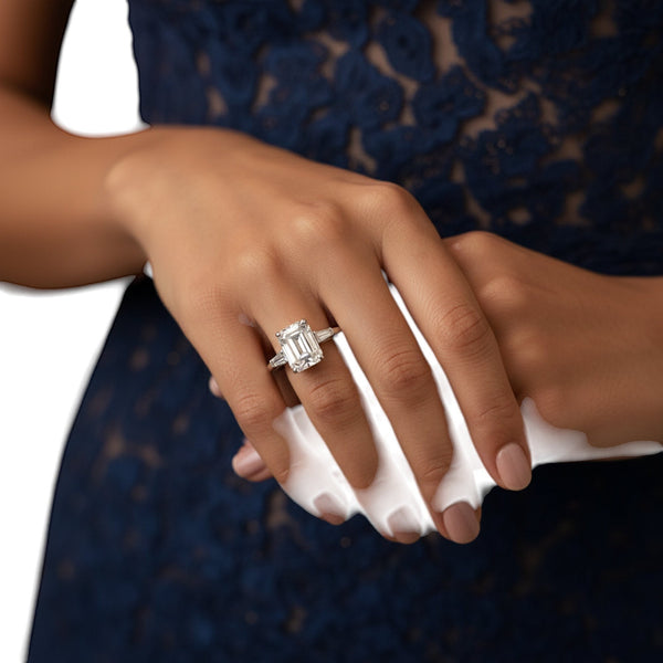 4.50 Ct Emerald Cut Lab Grown Diamond Ring — VS1 Clarity, 18k Gold Vermeil