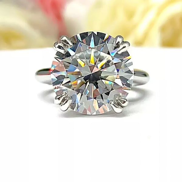 Certified 6.65 ct DEW Round Cut White Moissanite Solitaire Ring Gold Vermeil