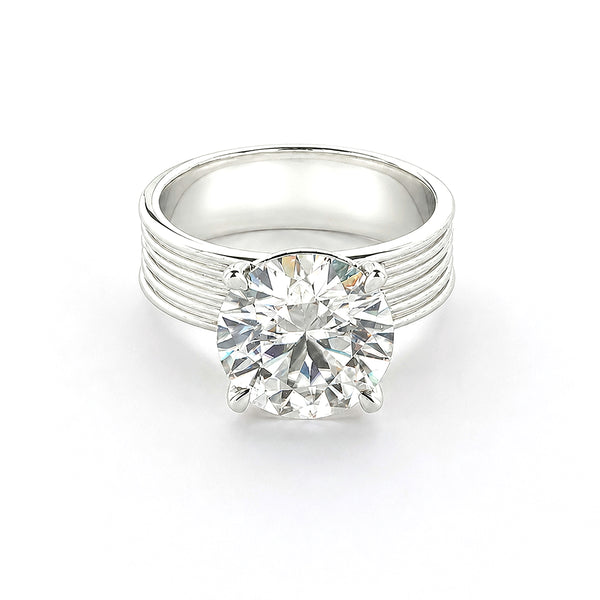 5.00 ct DEW White Round Cut Treated Moissanite Ring in Certified Beauty 18K Gold Plated