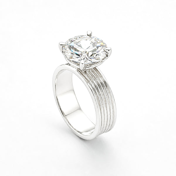 5.00 ct DEW White Round Cut Treated Moissanite Ring in Certified Beauty 18K Gold Plated