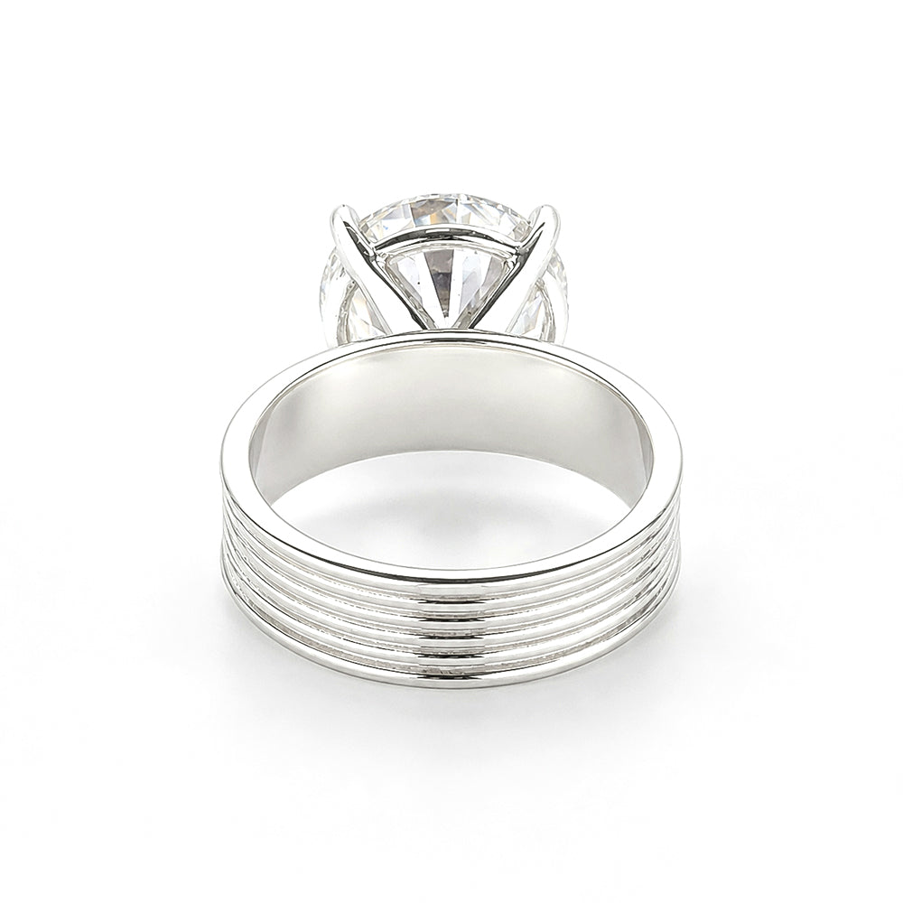5.00 ct DEW White Round Cut Treated Moissanite Ring in Certified Beauty 18K Gold Plated