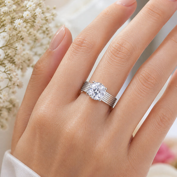5.00 ct DEW White Round Cut Treated Moissanite Ring in Certified Beauty 18K Gold Plated