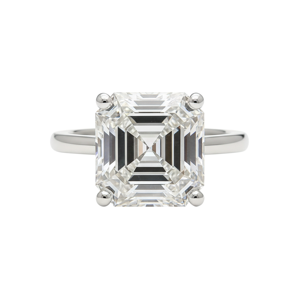 5.74 Ct Asscher Cut Off White Moissanite Ring in – Wedding Gift 18K Gold Plated Ver 18K Gold Plated