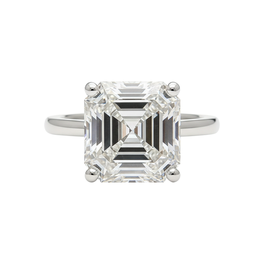 5.74 Ct Asscher Cut Off White Moissanite Ring in – Wedding Gift 18K Gold Plated Ver 18K Gold Plated