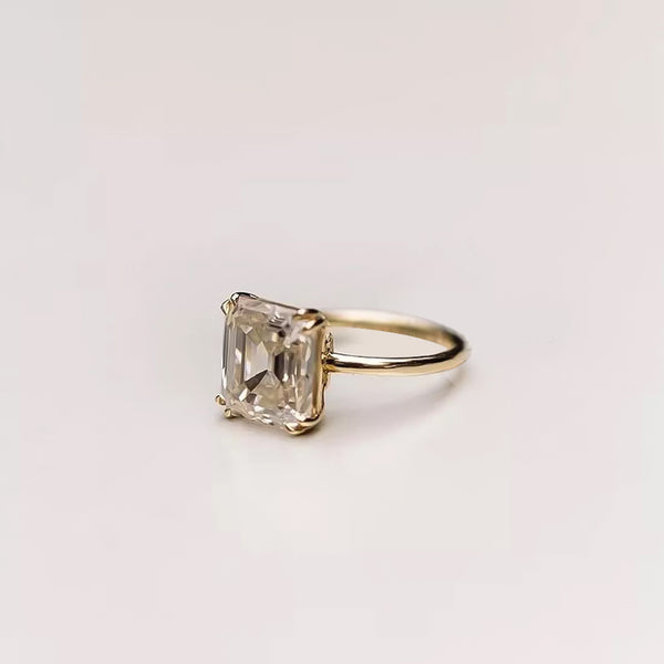 6.3 ct DEW White Moissanite Asscher Solitaire Ring - 18K Gold Vermeil on 925 Sterling Silver