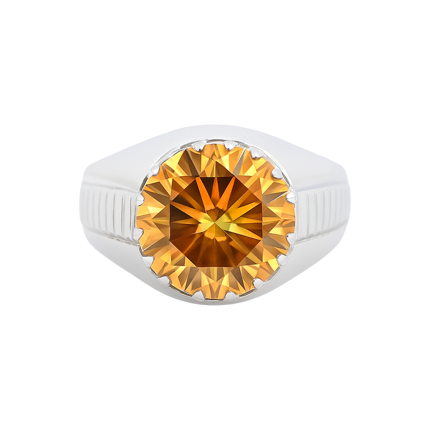 5.15 Ct Champagne Moissanite Round Solitaire Ring - 925 Sterling Silver Gold Vermeil