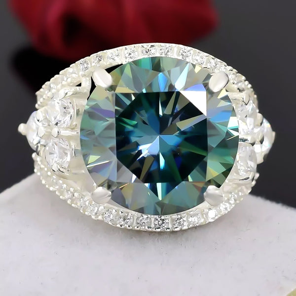 16.10 ct DEW Blue Moissanite Solitaire Ring Elegant Festival Gift for Her 18K Gold Plat 18K Gold Plated