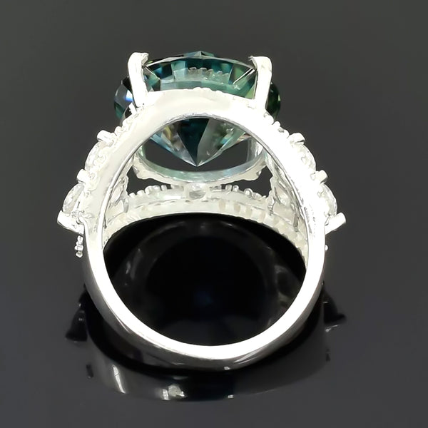 16.10 ct DEW Blue Moissanite Solitaire Ring Elegant Festival Gift for Her 18K Gold Plat 18K Gold Plated