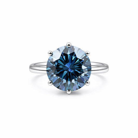 2.75 Ct Round Cut Blue Moissanite Engagement Solitaire Ring In 18K Gold Plated Verm 18K Gold Plated