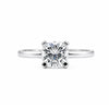Side profile of 2.6ct cushion diamond ring on gold vermeil prong setting