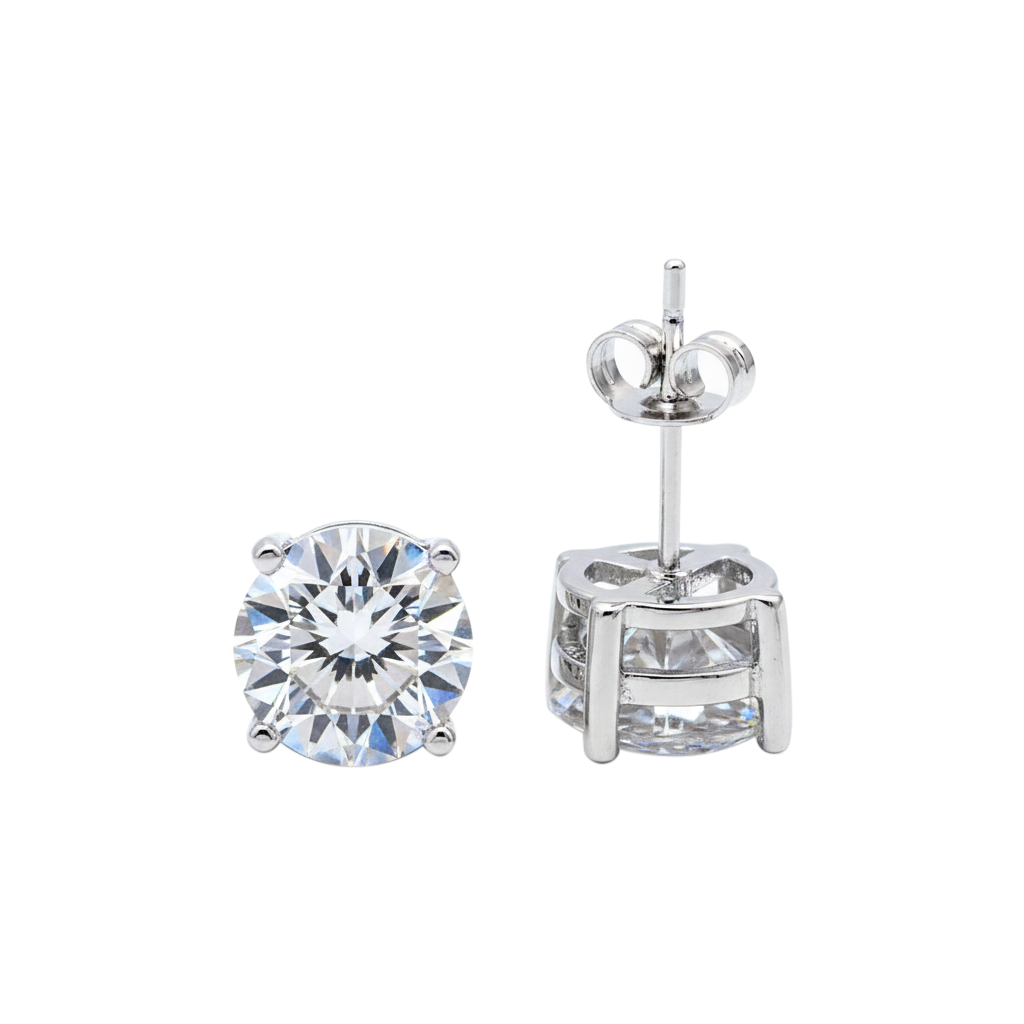 4.20 Ct Round Cut White Moissanite Solitaire Studs Gold Vermeil Excellent Cut