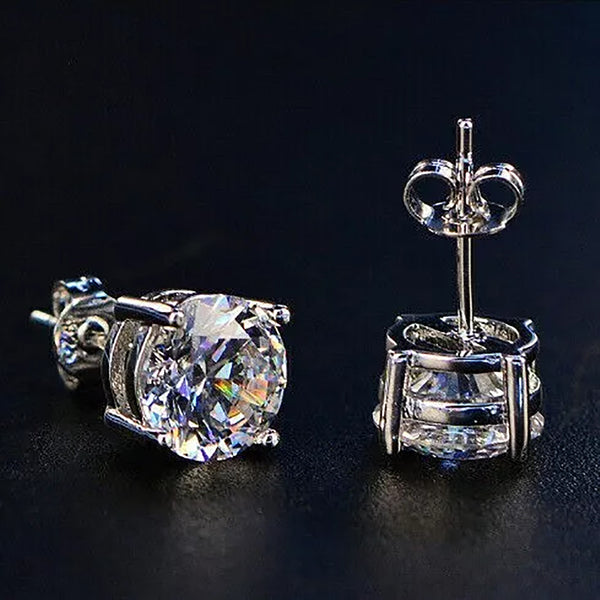4.20 Ct Round Cut White Moissanite Solitaire Studs Gold Vermeil Excellent Cut