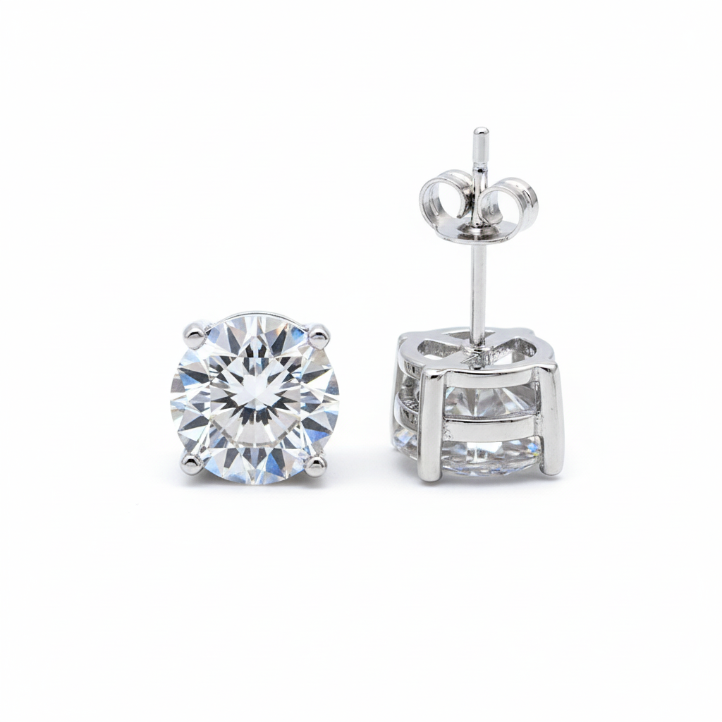 4.20 Ct Round Cut White Moissanite Solitaire Studs Gold Vermeil Excellent Cut
