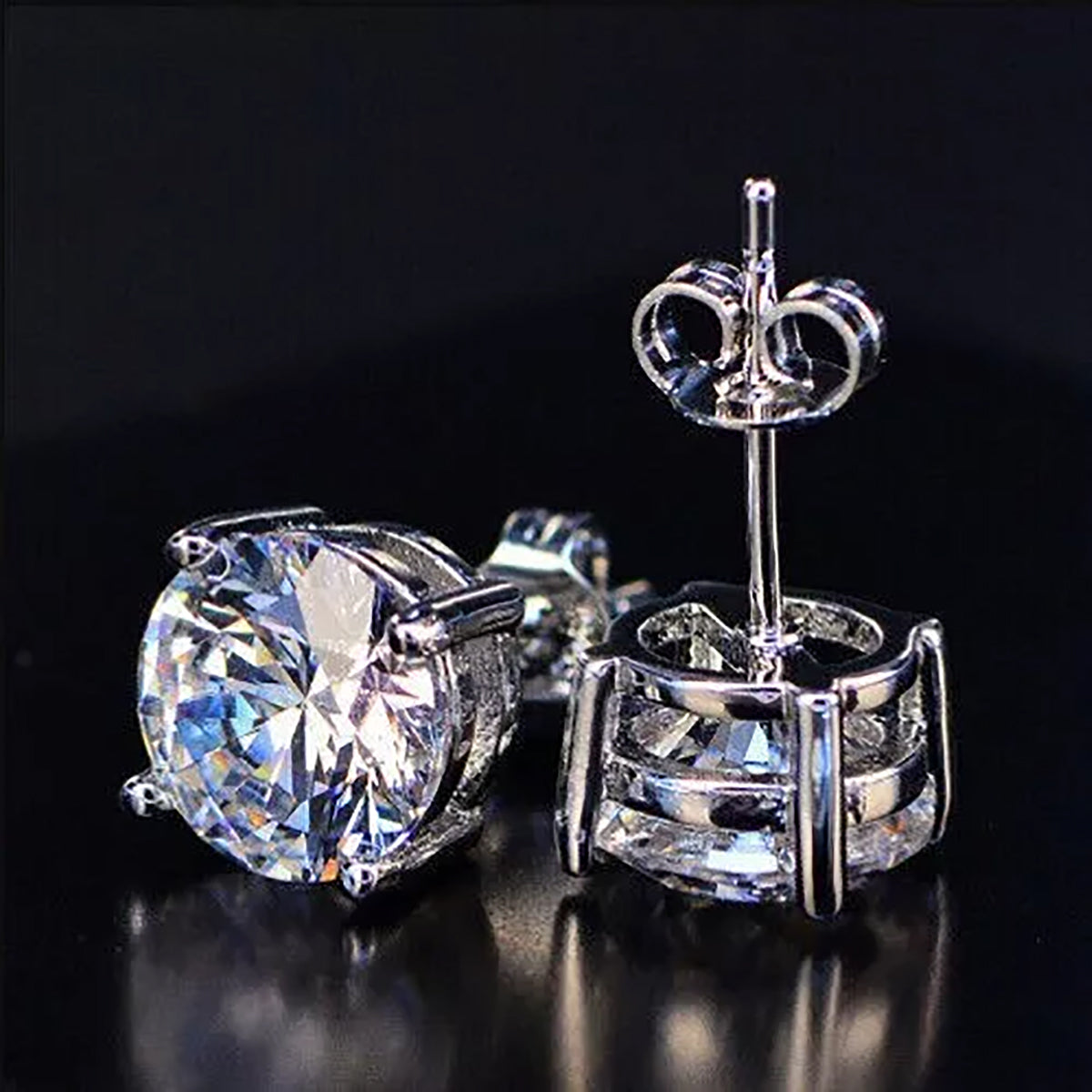 4.20 Ct Round Cut White Moissanite Solitaire Studs Gold Vermeil Excellent Cut