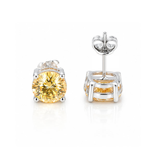 4.40 ct DEW Champagne Moissanite Stud Earrings Gold Vermeil – Wedding Gift Jewelry