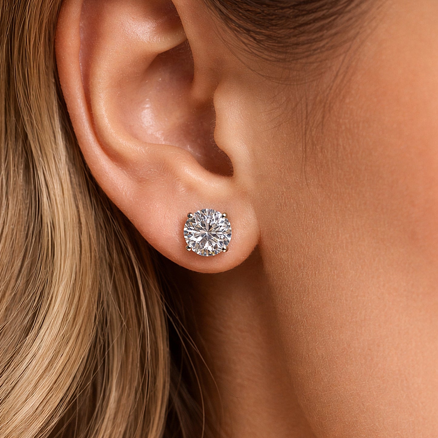 2.80 Ct Round Cut Lab Grown Diamond Stud Earrings — VS1 Clarity, 18k Gold Vermeil