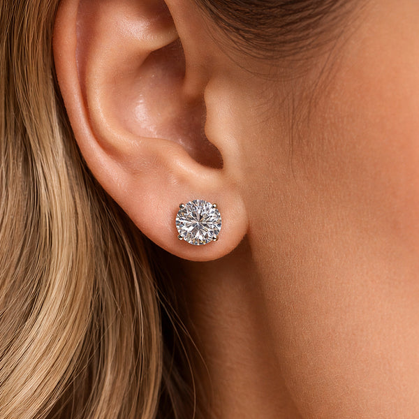 2.80 Ct Round Cut Lab Grown Diamond Stud Earrings — VS1 Clarity, 18k Gold Vermeil