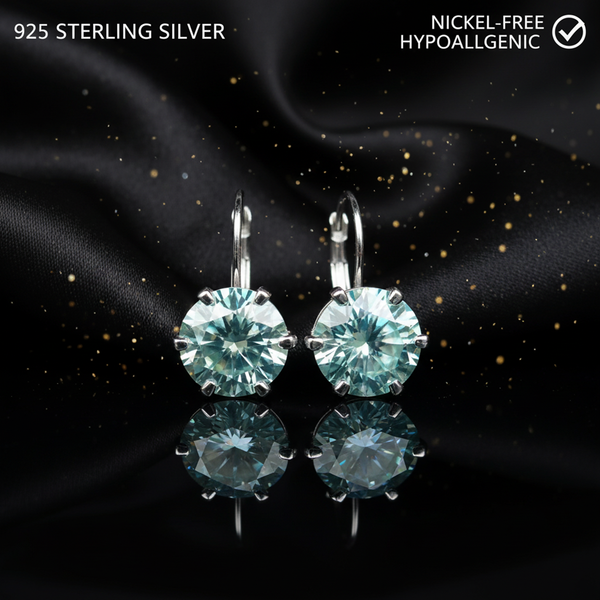 7.50 ct DEW Blue Moissanite Dangler Earrings Gold Vermeil Statement Gift for Her