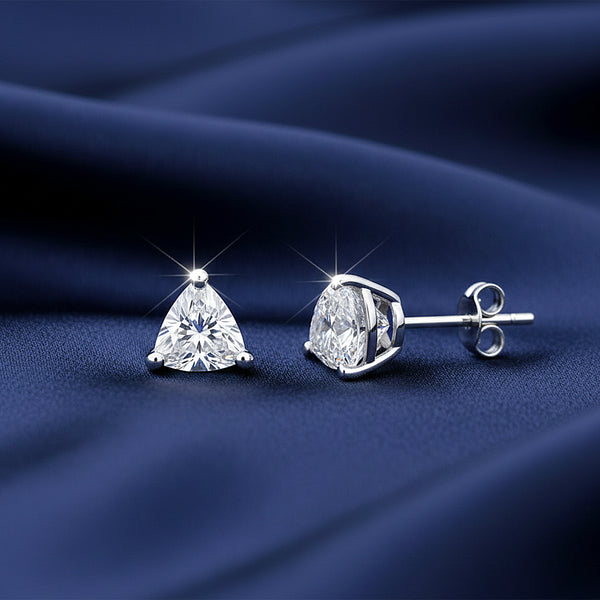2 Ct Trillion Cut Lab Grown Diamond Stud Earrings — VS1 Clarity, 18k Gold Vermeil
