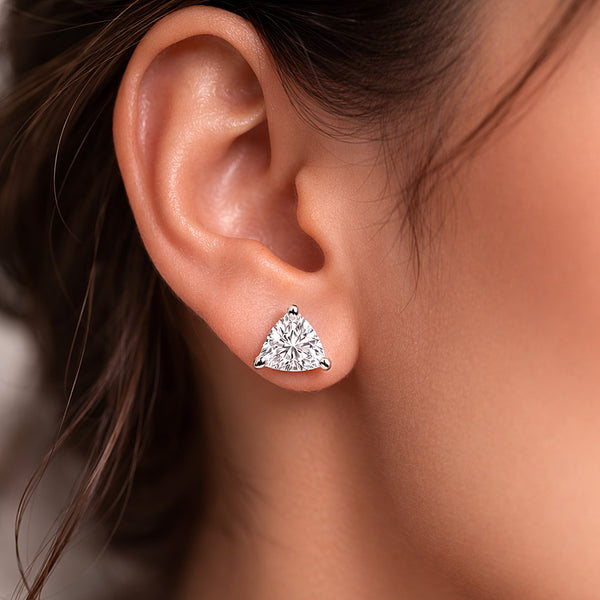 2 Ct Trillion Cut Lab Grown Diamond Stud Earrings — VS1 Clarity, 18k Gold Vermeil