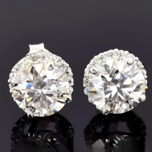 5.50 ct DEW Round Cut Off-White Moissanite Stud Gold Vermeil Certified Great Luster
