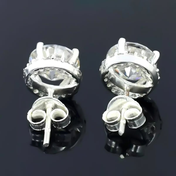 5.50 ct DEW Round Cut Off-White Moissanite Stud Gold Vermeil Certified Great Luster