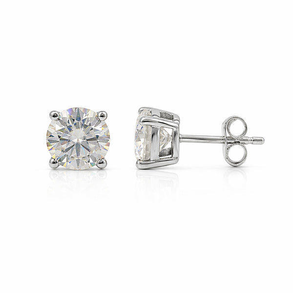 Certified 4.40 ct DEW Round Cut Treated White Moissanite Solitaire Studs 18K Gold Plate 18K Gold Plated