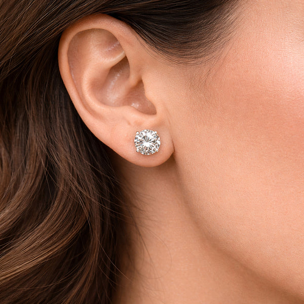 2.40 Ct Round Cut Lab Grown Diamond Stud Earrings — VS1 Clarity, 18k Gold Vermeil