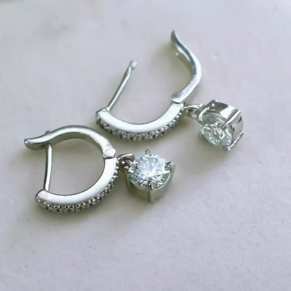 4 ct DEW Off-White Moissanite Dangler Earrings Gold Vermeil Certified Elegant Gift